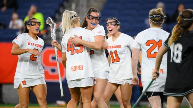 Syracuse celebrates a goal against Loyola