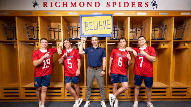 Richmond head coach Dan Chemotti with five athletes
