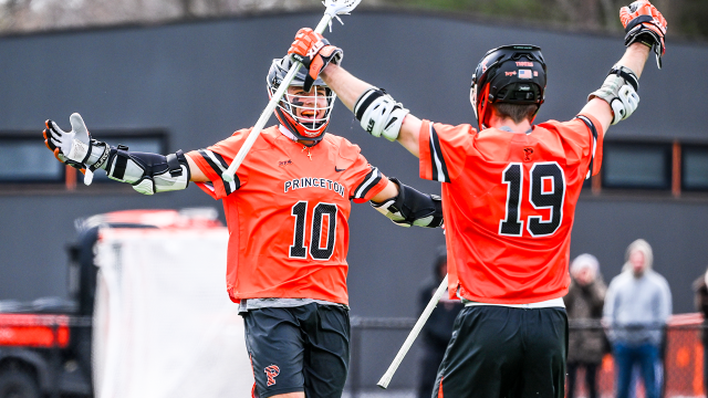 Princeton's Chad Palumbo (10) and Tucker Wade (19) celebrate a goal