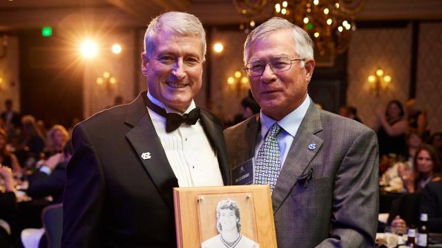 Joey Seivold with Willie Scroggs at 2021 National Lacrosse Hall of Fame induction ceremony