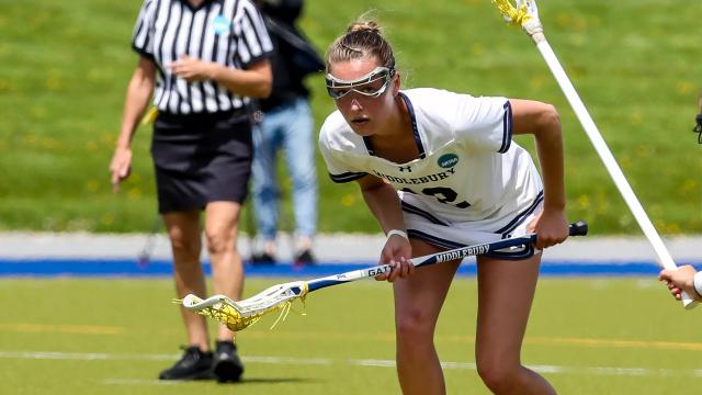 Middlebury's Maddie Ackerman lines up for a free position shot