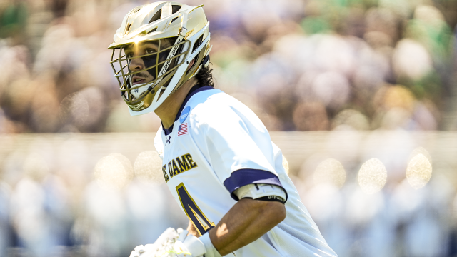 Notre Dame lacrosse midfielder Matt Jeffery during an NCAA quarterfinal game against Johns Hopkins at Hofstra