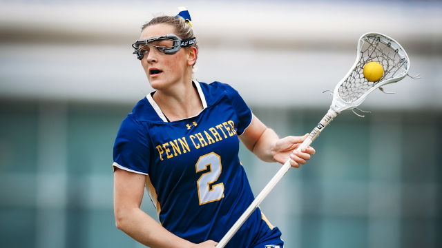 Penn Charter (Pa.) girls' lacrosse player carries ball up field