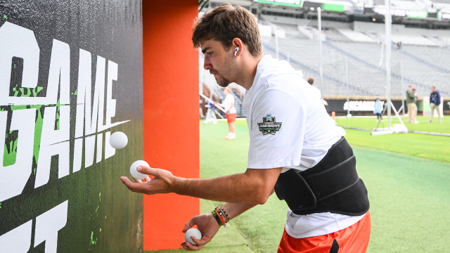 Princeton goalie Ryan Croddick juggles against a Scott Stadium wall prior to the national championship game.