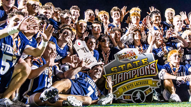 Severna Park (Md.) boys' lacrosse with 2026 MPSAA state championship banner
