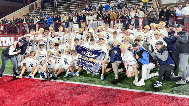 Colorado high school lacrosse state champion Valor Christian (Colo.) with title banner