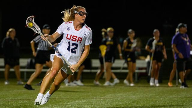 Ally Mastroianni carries the ball against the Haudenosaunee Nationals at last year's Atlas Cup