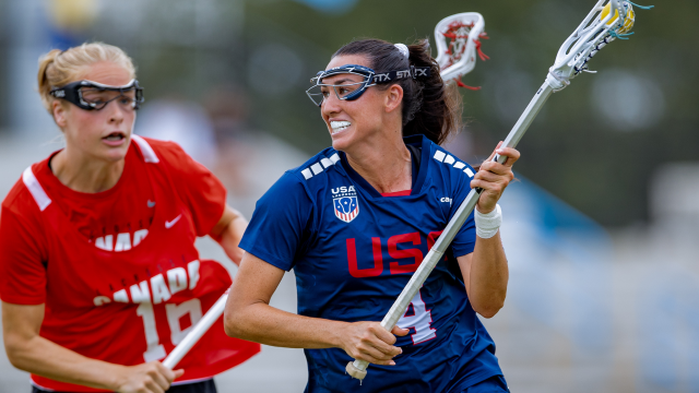 U.S. Women's National Team midfielder Marie McCool in action against Canada at the 2025 Pan-American Women's Lacrosse Championship