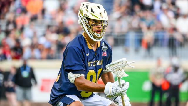 Notre Dame's Shawn Lyght defends against Princeton in the 2026 NCAA championship game at Scott Stadium in Charlottesville, Va.