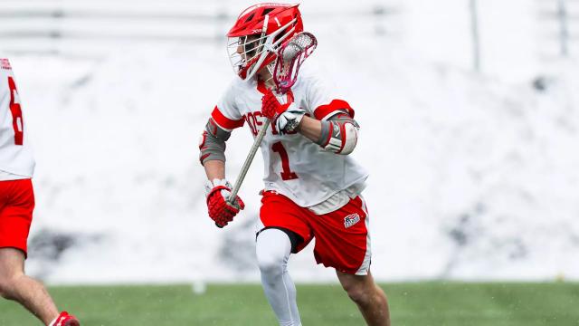 Boston University attackman Timothy Shannehan in action during the 2026 season