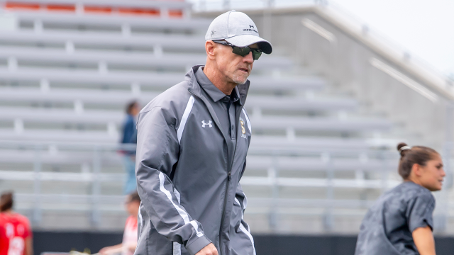 Salisbury women's lacrosse coach Jim Nestor paces the sideline