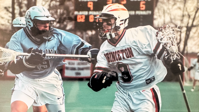 Princeton men's lacrosse player Jon Hess in action against North Carolina