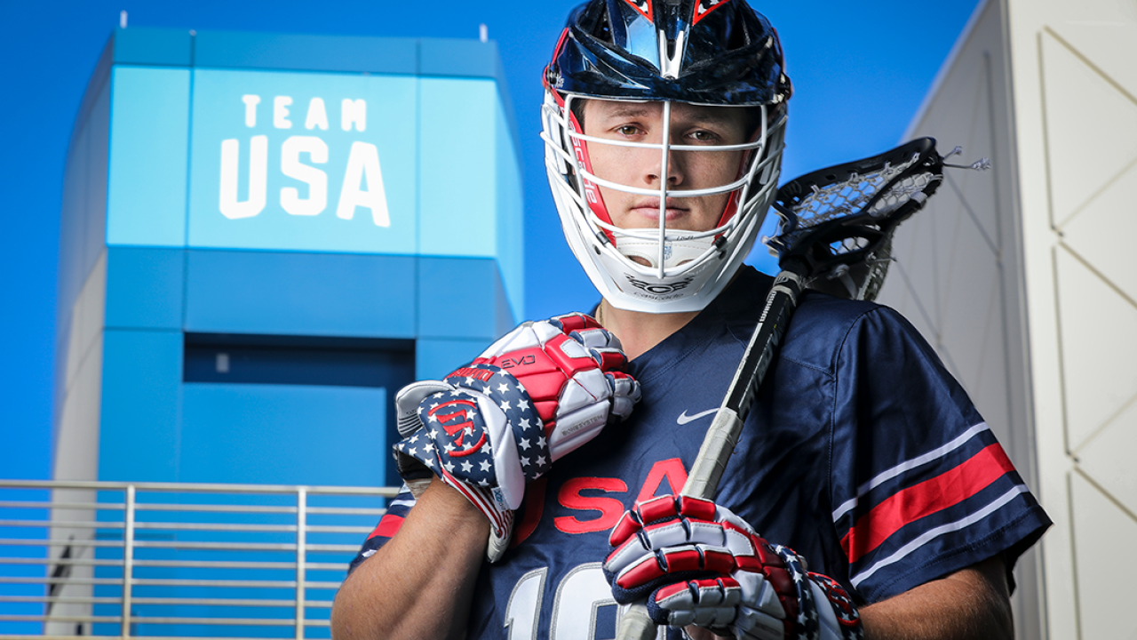 Danny Logan poses in front of the Olympic Training Center in Colorado Springs.