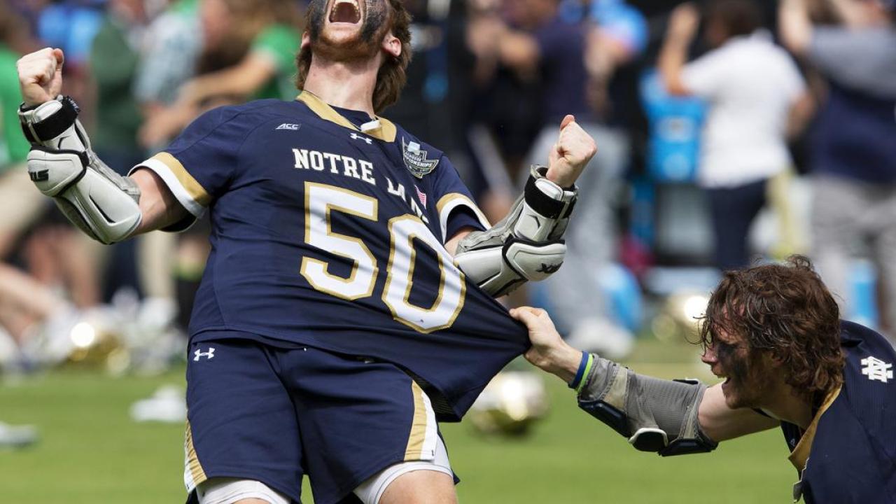Pat Kavanagh tugs at Chris Kavanagh — and the lacrosse world's heart strings — as the brothers and Notre Dame teammates celebrate the Fighting Irish's win over Duke in the NCAA championship game at Lincoln Financial Field in Philadelphia.