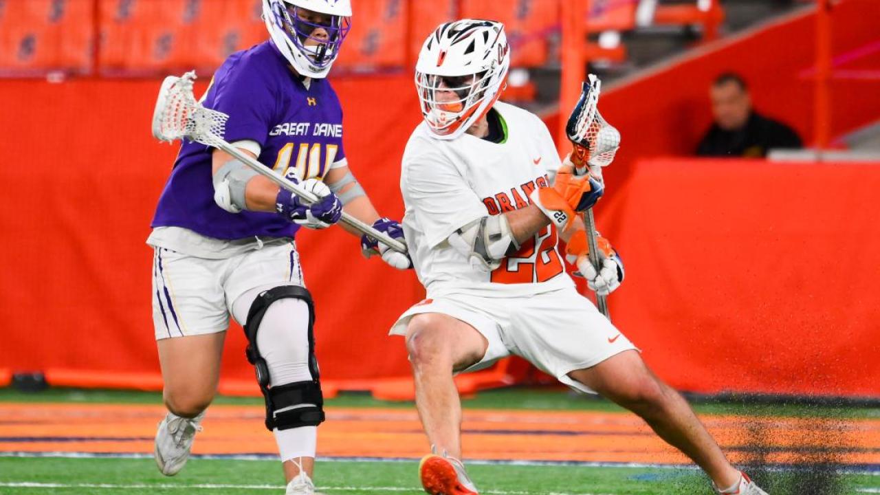 Freshman Joey Spallina scored five goals on 5-of-7 shooting in Syracuse's 20-7 win over Albany on Friday night.