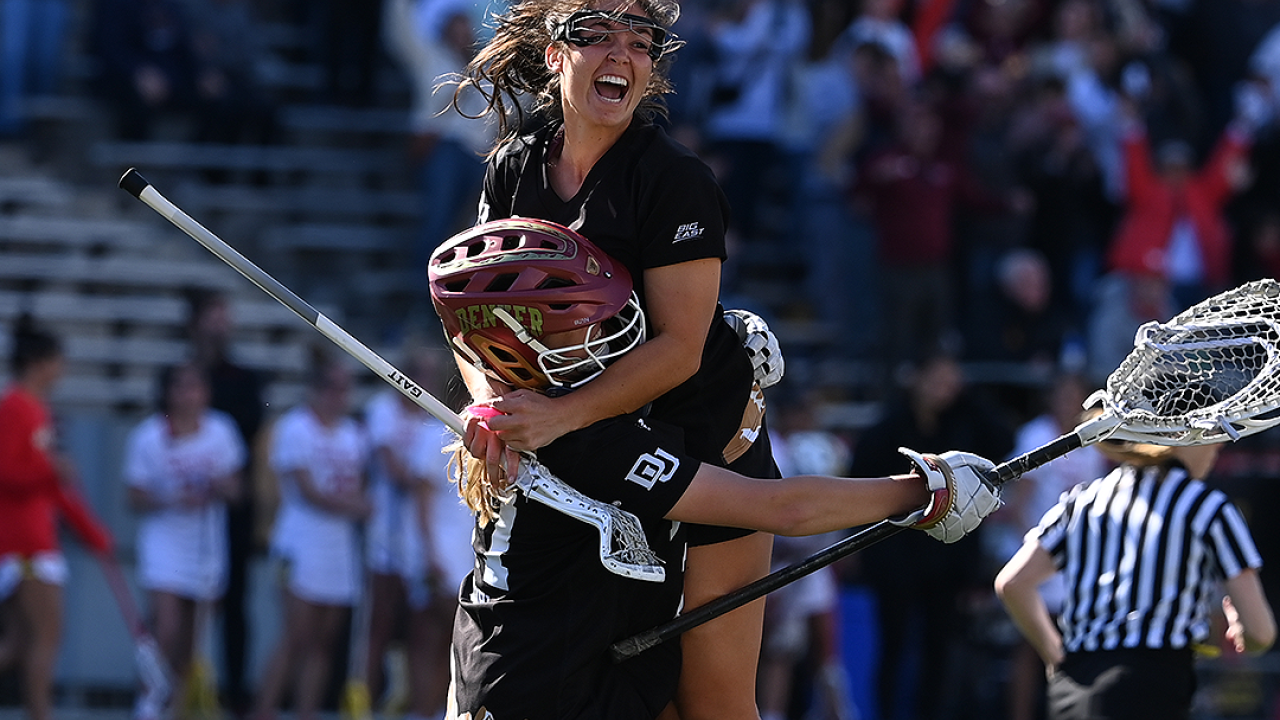 Denver celebrates its March 5 win over Maryland.