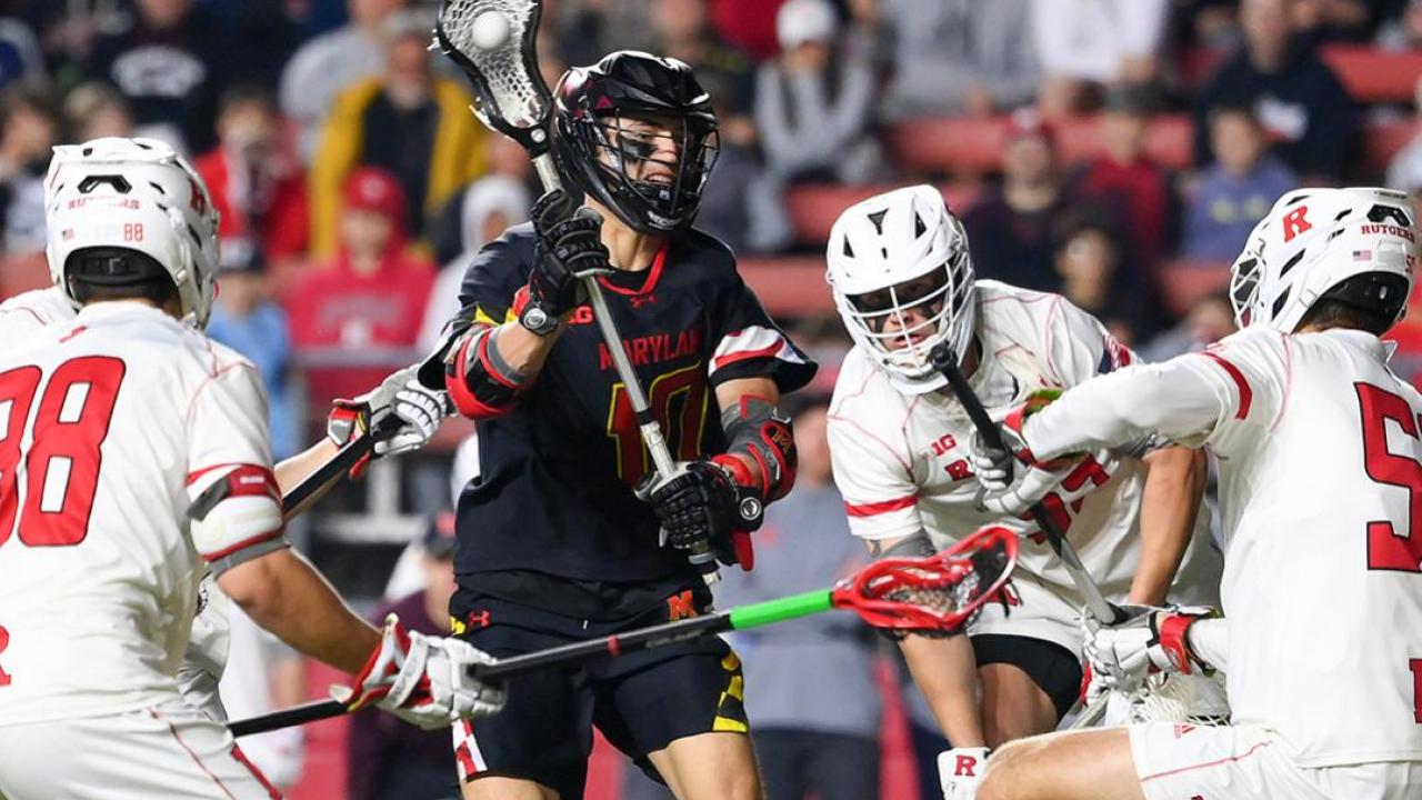 Braden Erksa had a goal and three assists as Maryland beat Rutgers 11-8 in a Top 10 battle on Sunday night.