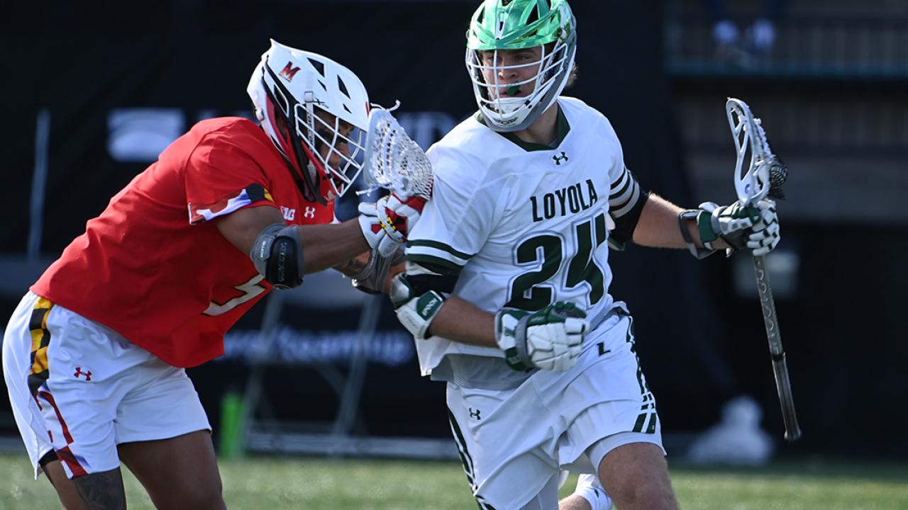 Seth Higgins had one goal and two assists in an upset 12-7 win over Maryland on Saturday, Feb. 11, 2023.