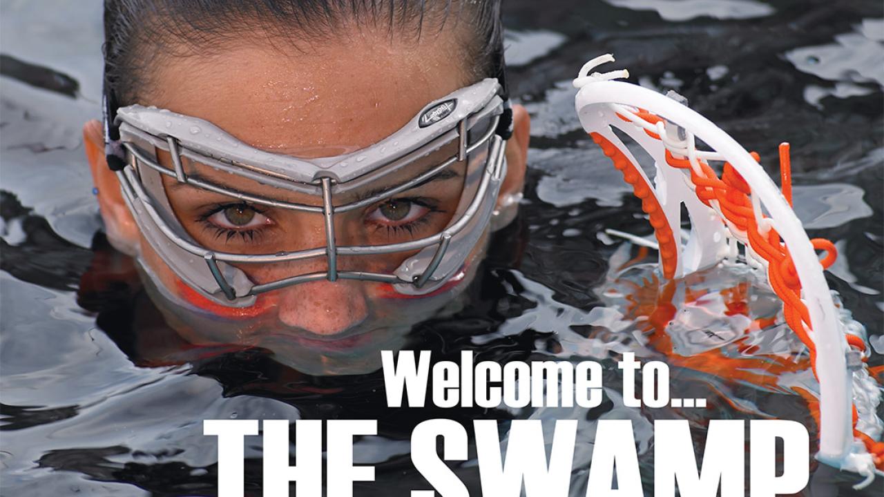 A Florida player emerges from the water on this January 2010 USA Lacrosse Magazine cover.