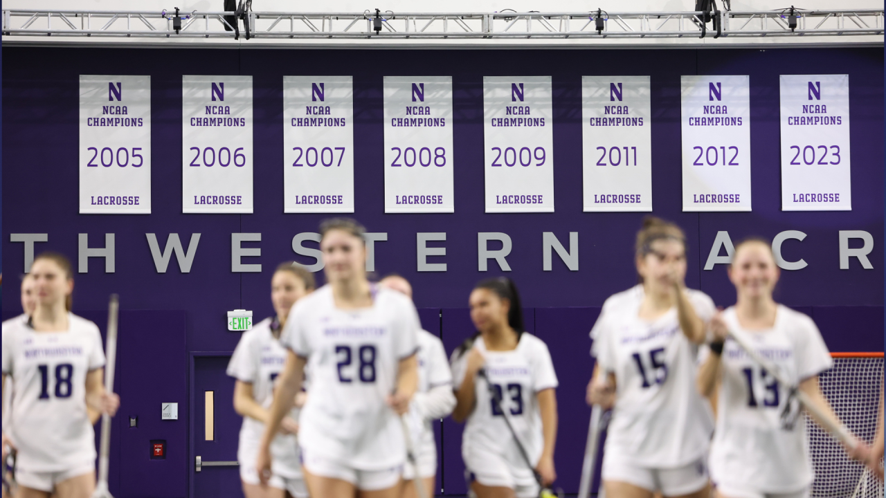 Northwestern's 2023 championship banner.