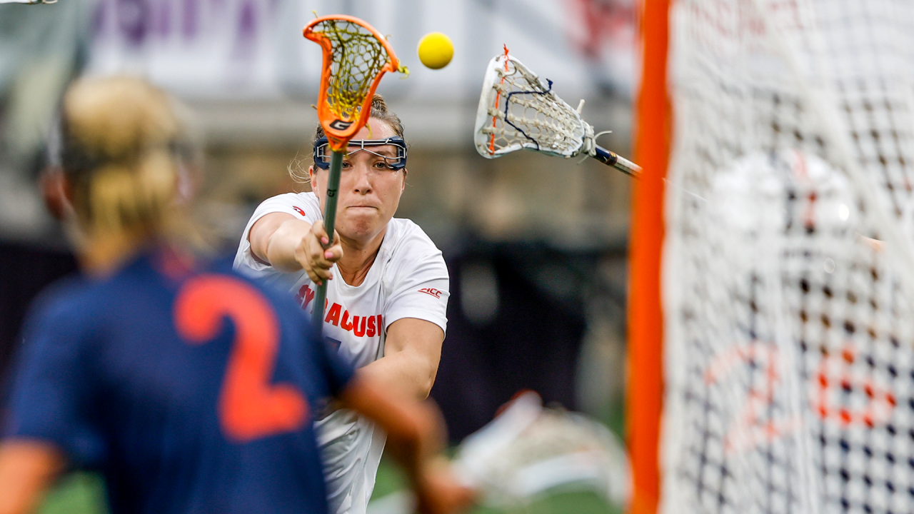 Syracuse's Olivia Adamson shoots on goal during an ACC semifinal game against Virginia at American Legion Memorial Stadium in Charlotte, N.C.