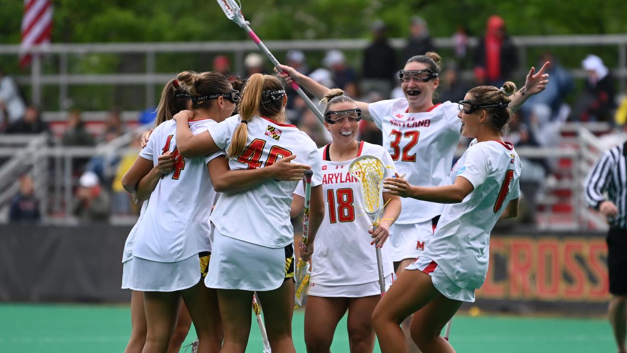 Maryland celebrates a goal against Robert Morris.