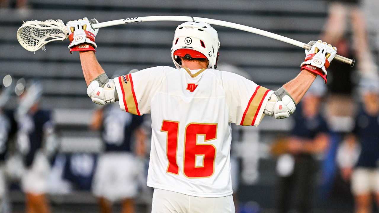 A dejected Denver men's lacrosse player after the Pioneers' loss to Villanova