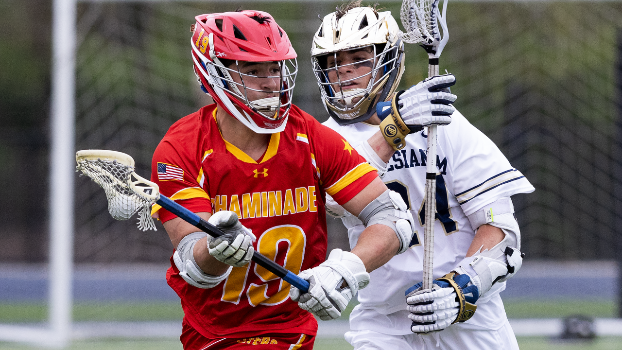 Chaminade's Quinn Ball with possession of the lacrosse ball against Salesianum.