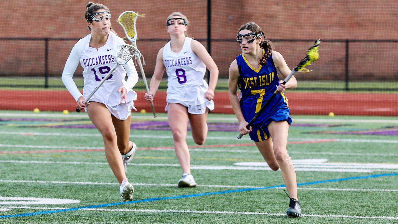 Ava Obloj of West Islip (N.Y.) girls' lacrosse during a spring 2024 game against Islip (N.Y.)
