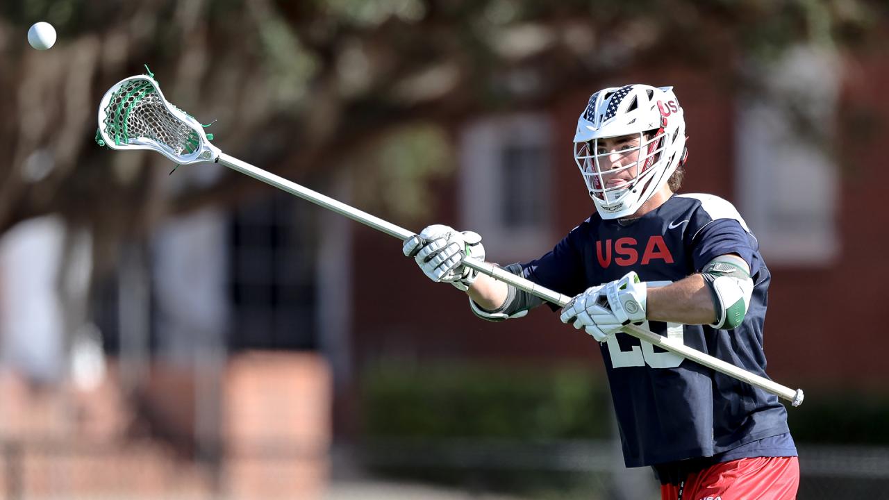 Jake Wilson passes the lacrosse ball during a training camp for the U.S. Men's U20 team in Orlando last year.