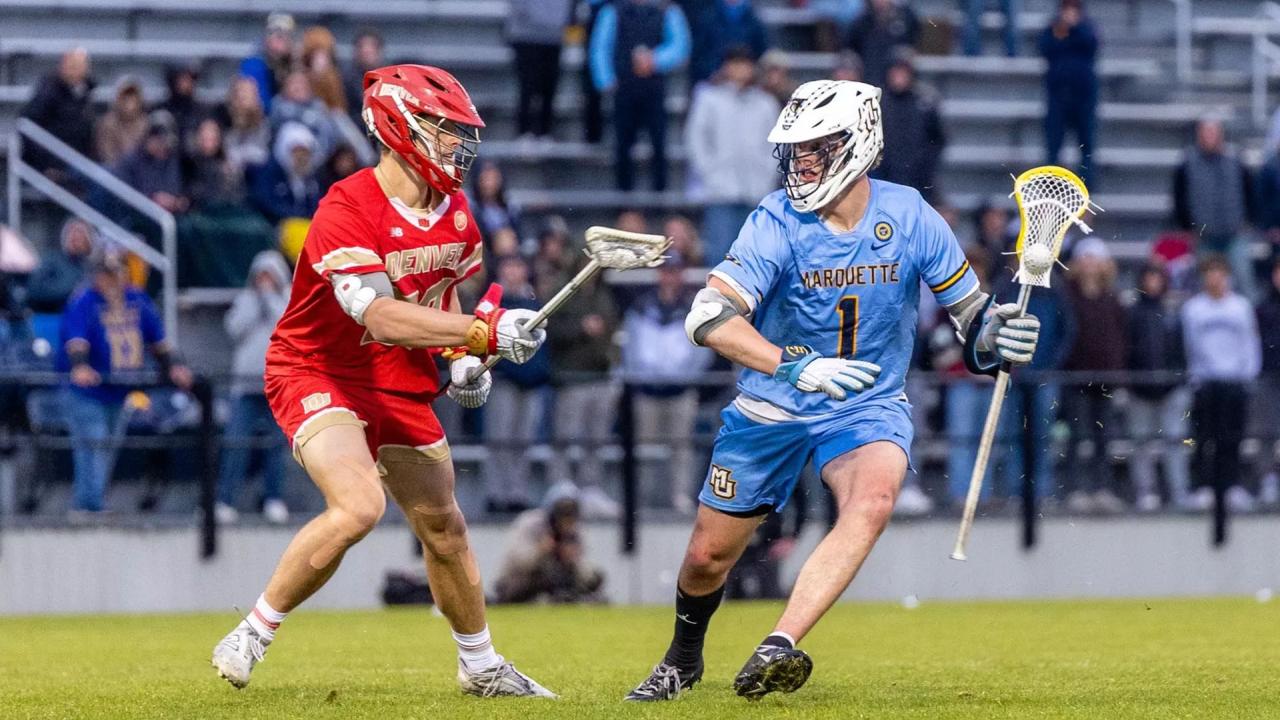 Marquette's Carson Brant shields the ball against Denver.