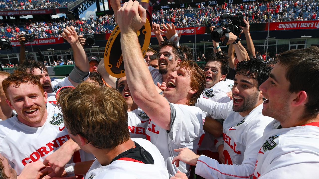 Cornell's CJ Kirst celebrating with teammates