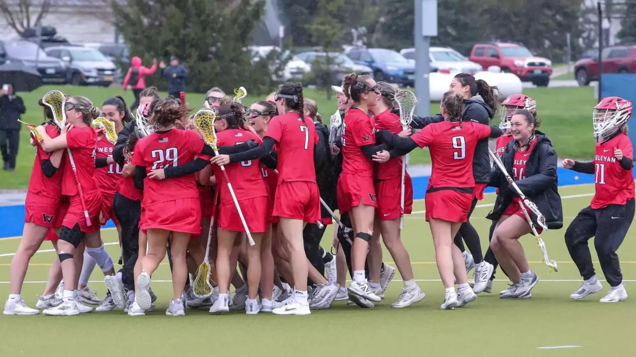 Wesleyan women's lacrosse celebration