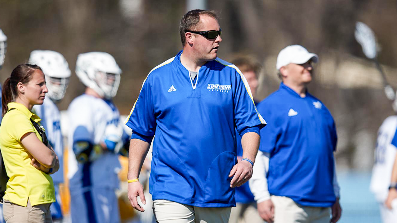 Former Limestone coach and new St. Bonaventure coach Brendan Storrier paces the sideline