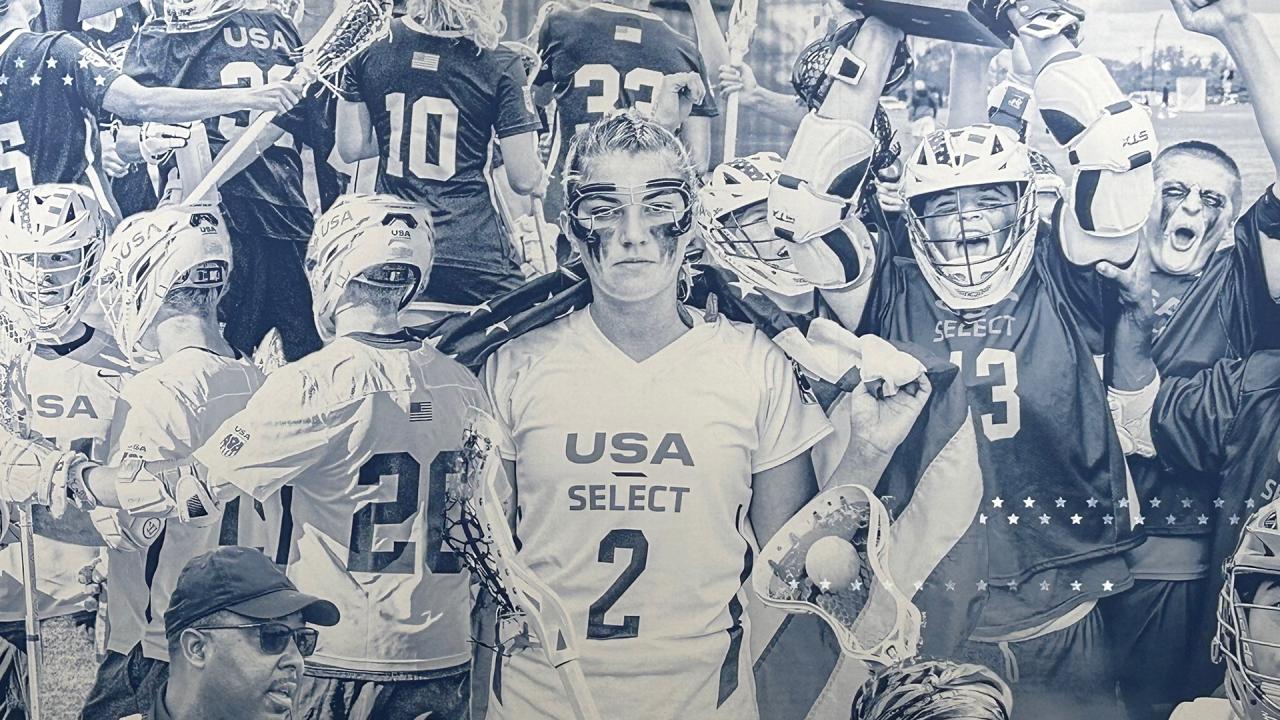 Mural at USA Lacrosse headquarters with Chloe Humphrey in the center