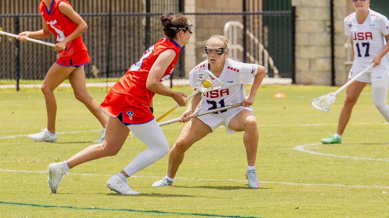 Katie Goodale plays defense on a Puerto Rico player at the PALA championship