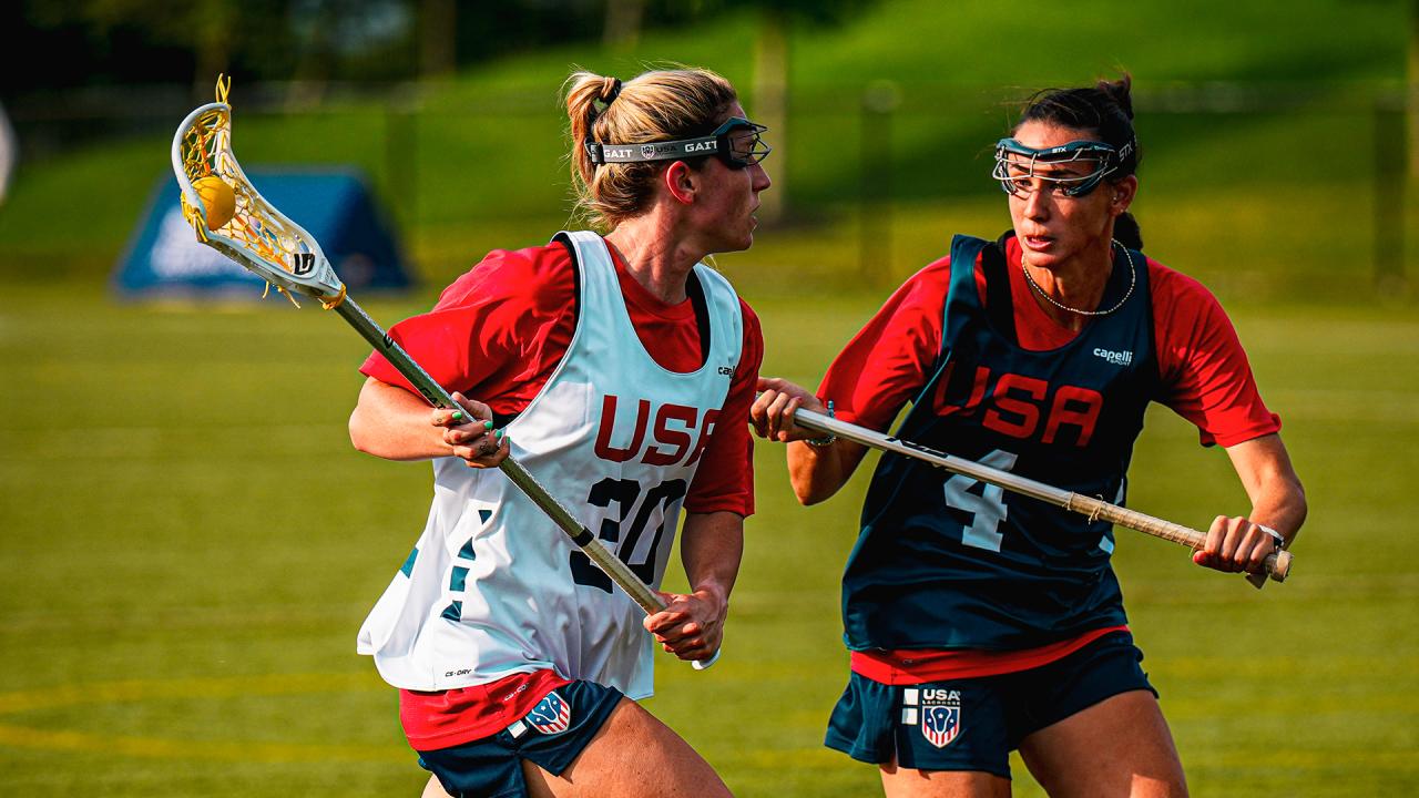 Ally Kennedy drives against Marie McCool during the U.S. women's national team tryouts