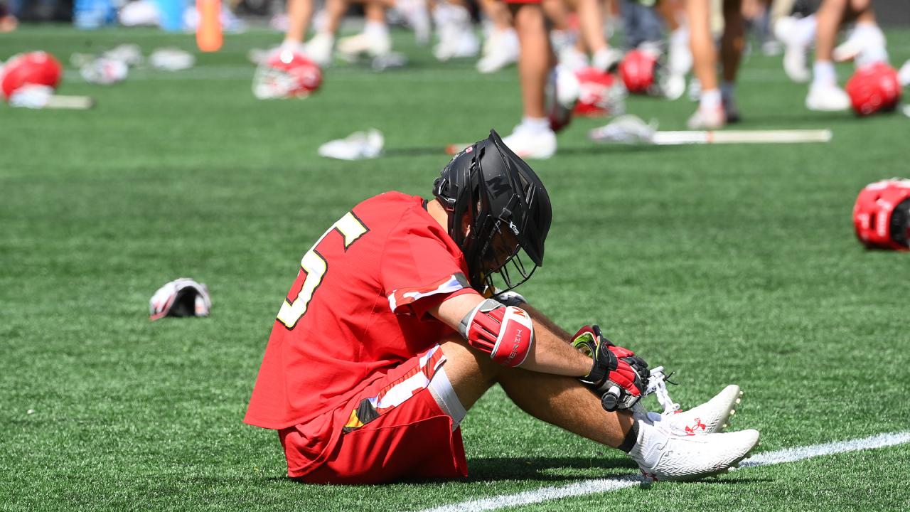 A Maryland player following a loss to Cornell