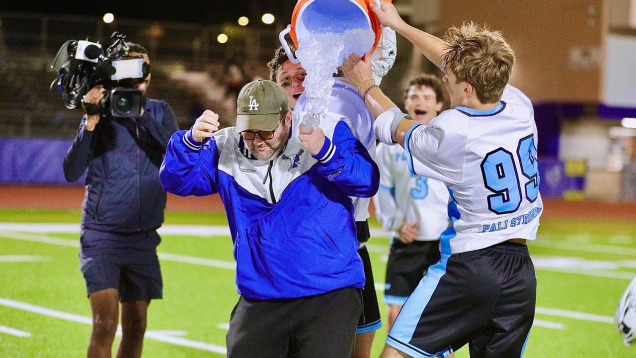 Palisades boys' lacrosse water cooler dump
