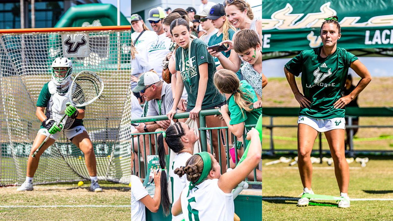 Composite of images taken before and after a South Florida women's lacrosse game against Temple in Tampa, Fla.