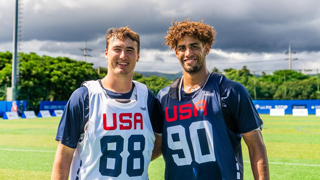 Colin Kurdyla and Shawn Lyght pose for a photo in Korea after being named team captains