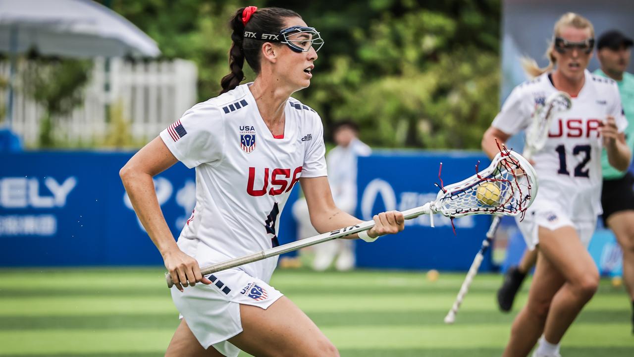 Marie McCool runs upfield with the ball against Japan in the semifinals at The World Games
