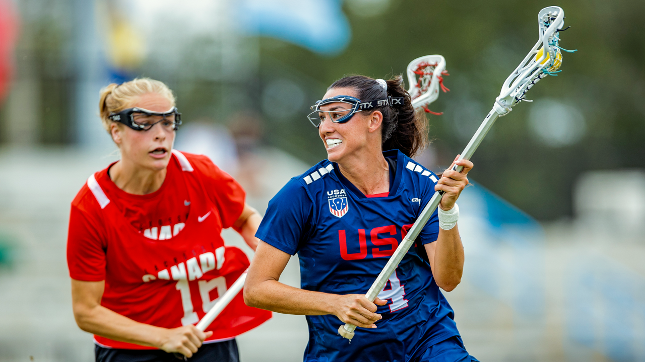 Marie McCool in action against Canada in the 2025 Pan-American Women's Lacrosse Championship