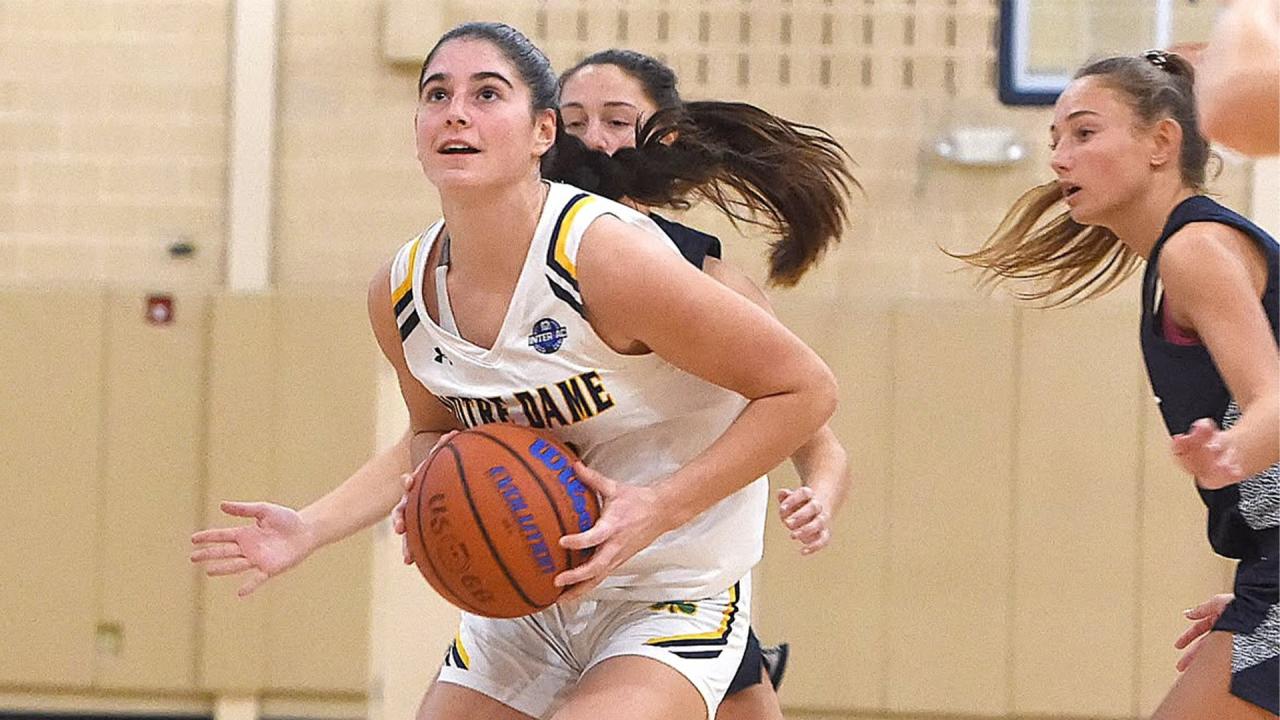 Riley Davis playing high school basketball for Academy of  Notre Dame (Pa.)