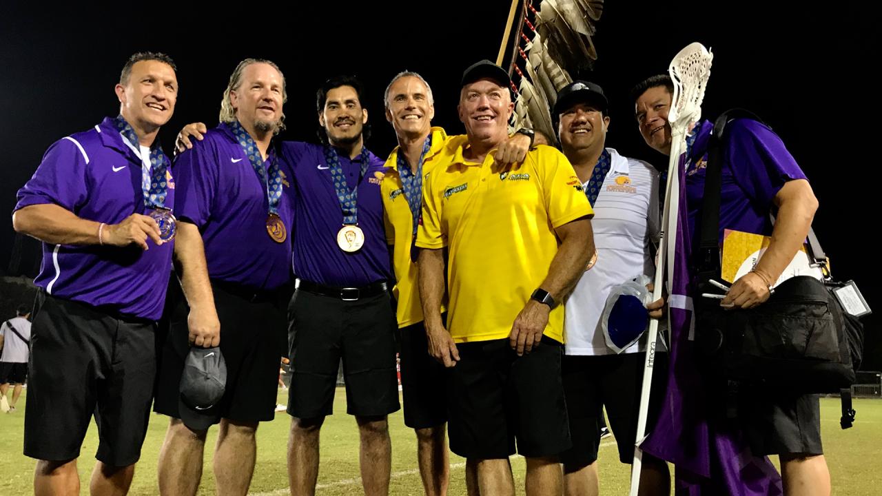 The coaching staff for the Haudenosaunee Nationals at the 2018 World Lacrosse Men's Championship in Israel.
