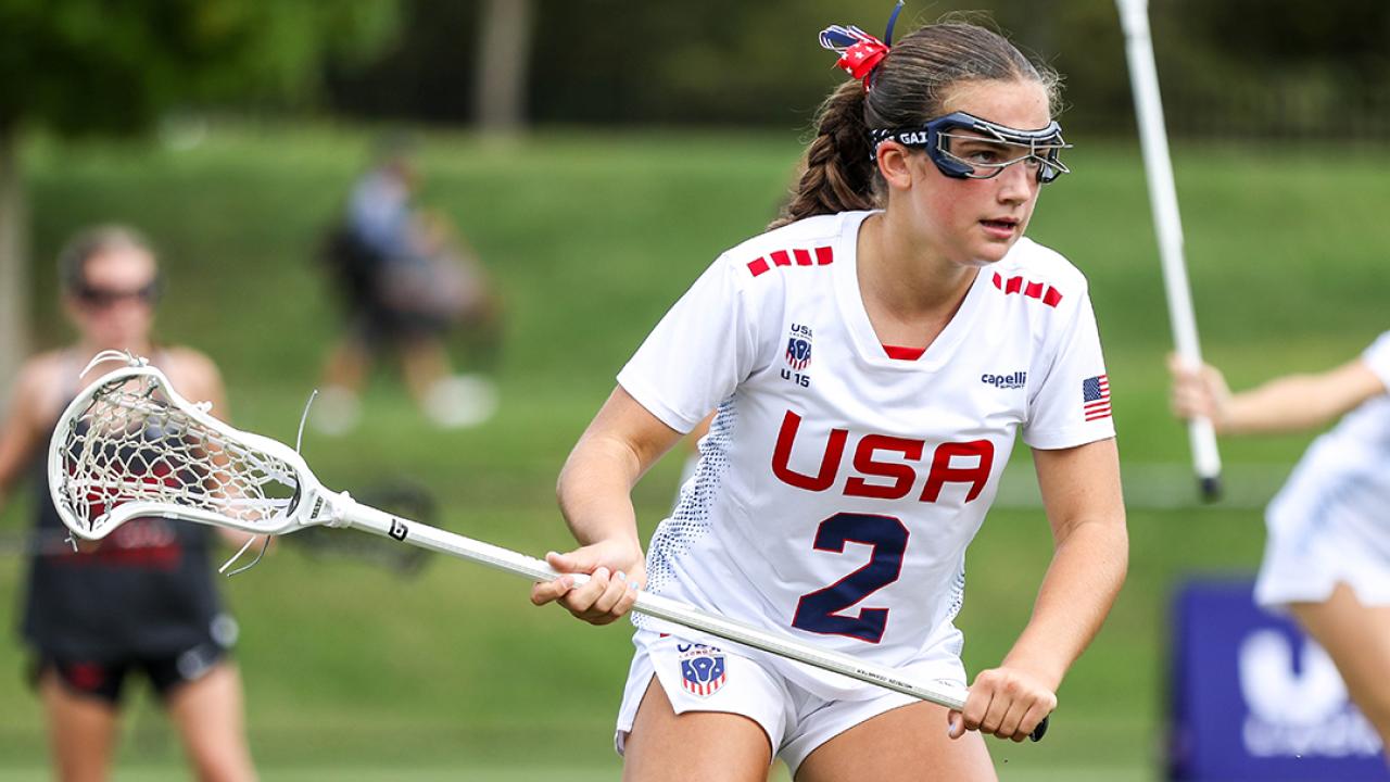 Margaret Dusseau plays defense during the Rivalry Challenge at USA Lacrosse