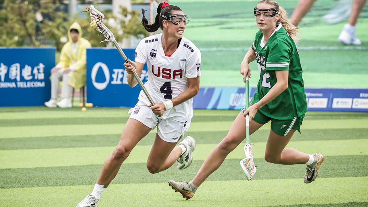 Marie McCool carries the lacrosse ball against Ireland during The World Games 2025