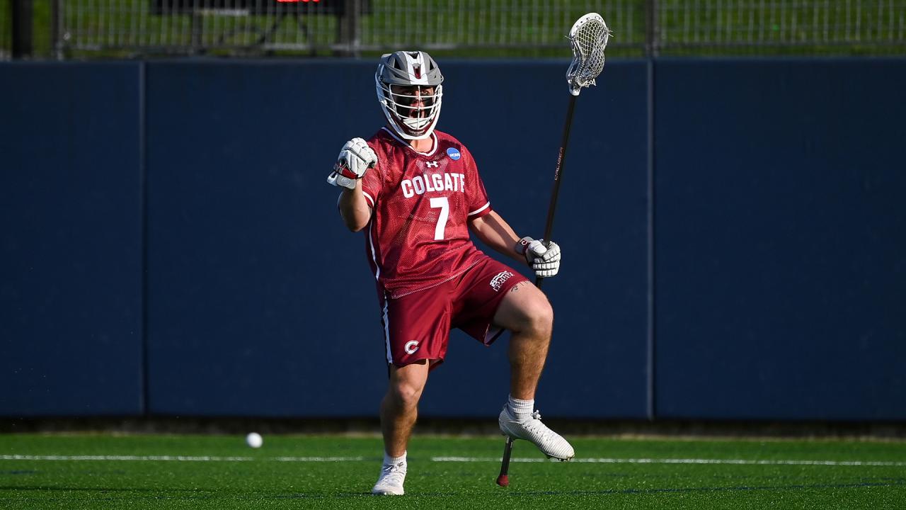 Colgate's Sam Erickson celebrates a goal during the 2025 college lacrosse season