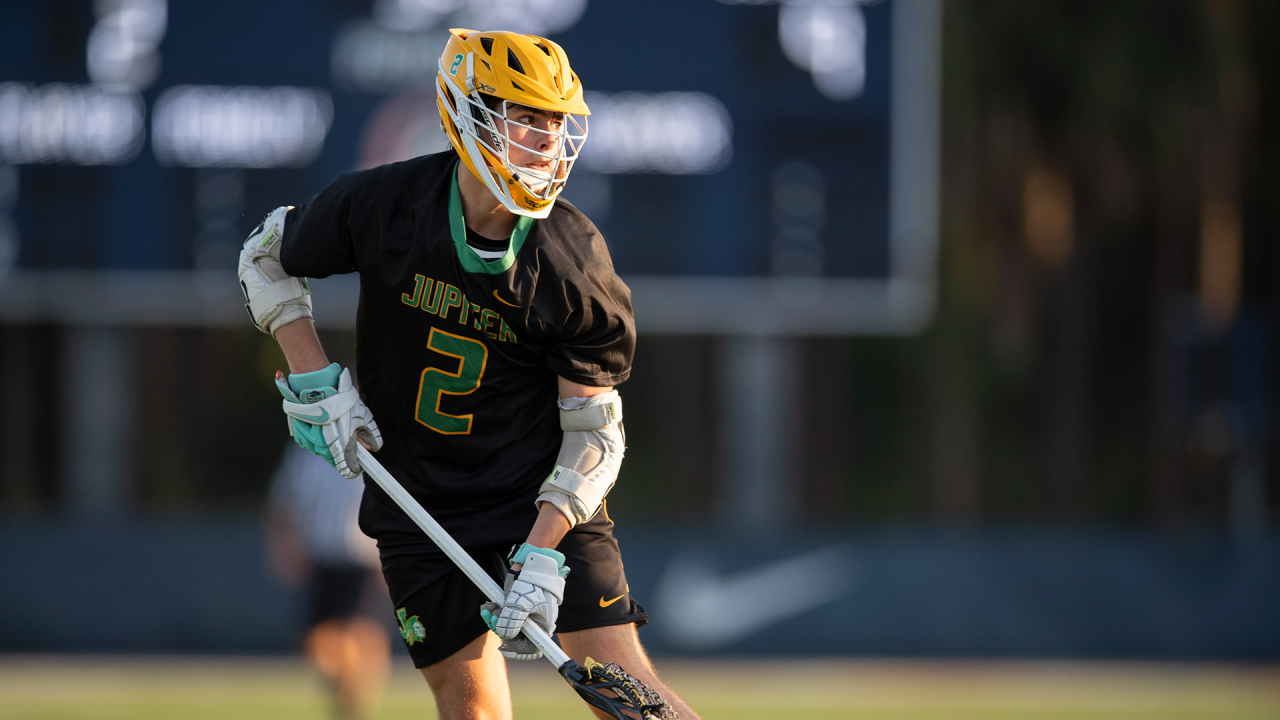 David Druhot of Jupiter (Fla.) lacrosse following through on a shot