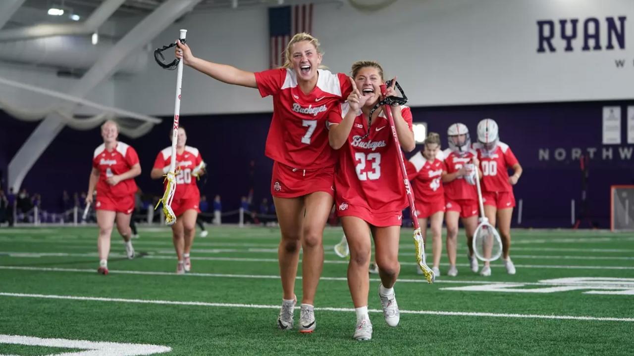 Ohio State women's lacrosse celebrates beating Northwestern